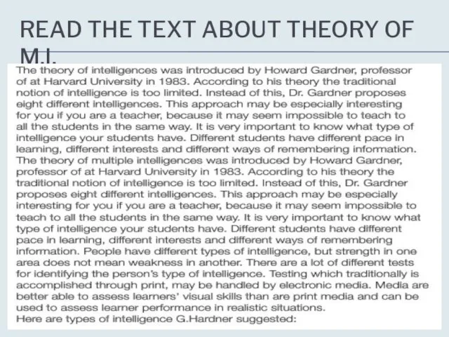 READ THE TEXT ABOUT THEORY OF M.I.