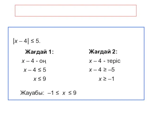 |x – 4| ≤ 5. x – 4 - оң