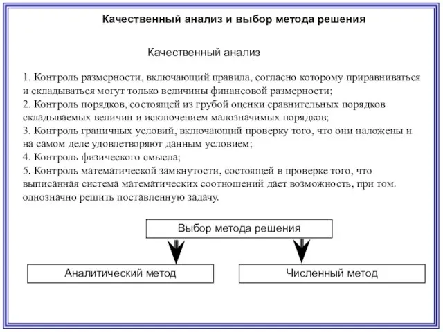 Качественный анализ и выбор метода решения 1. Контроль размерности, включающий