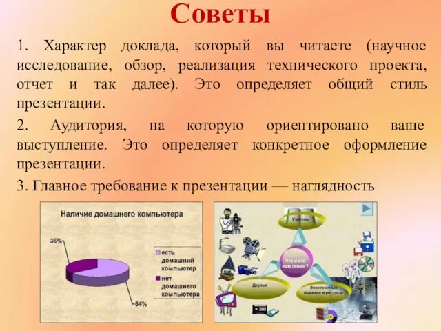 Советы 1. Характер доклада, который вы читаете (научное исследование, обзор,