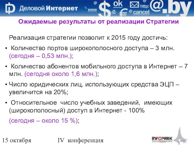 15 октября 2009 года IV конференция «Деловой интернет» Ожидаемые результаты