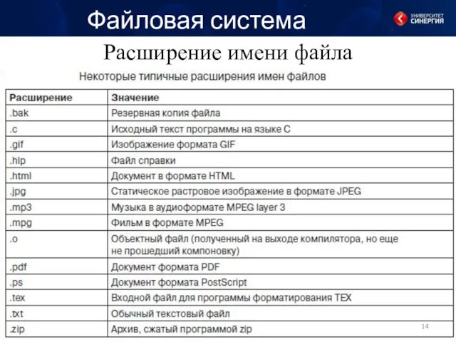 Расширение имени файла Файловая система