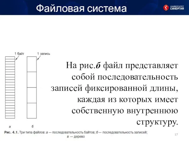 Файловая система На рис.б файл представляет собой последовательность записей фиксированной