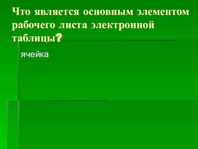 Что является основным элементом рабочего листа электронной таблицы? ячейка