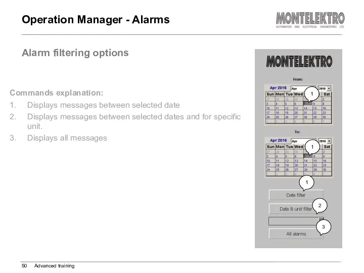 Operation Manager - Alarms Advanced training Alarm filtering options Commands