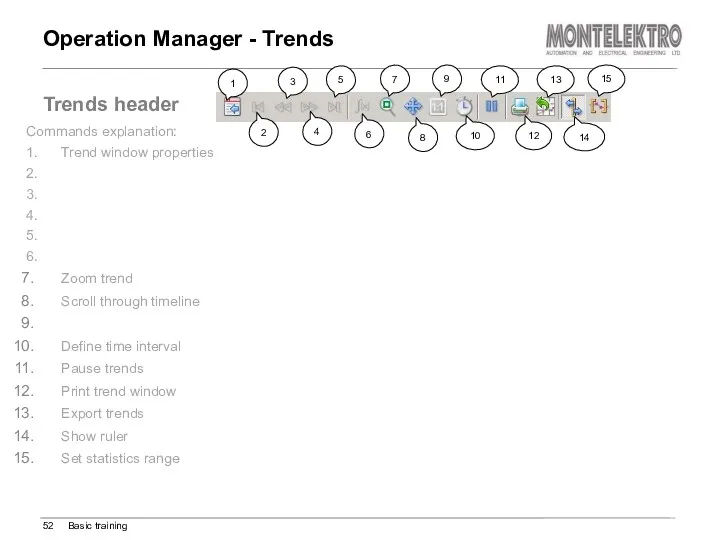 Operation Manager - Trends Basic training Trends header Commands explanation: