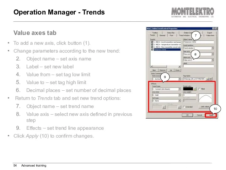 Operation Manager - Trends Advanced training Value axes tab To