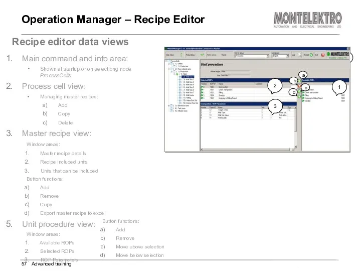 Operation Manager – Recipe Editor Advanced training Recipe editor data