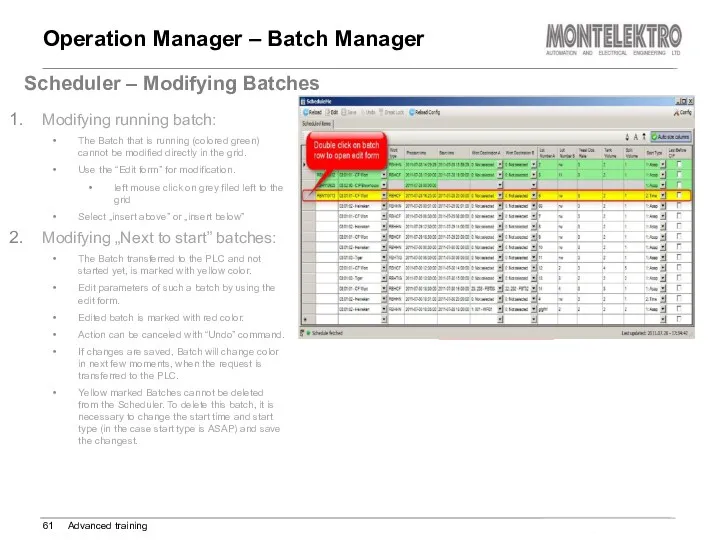 Operation Manager – Batch Manager Advanced training Scheduler – Modifying