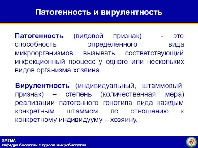 Вирулентность (индивидуальный, штаммовый признак) – степень (количественная мера) реализации патогенного