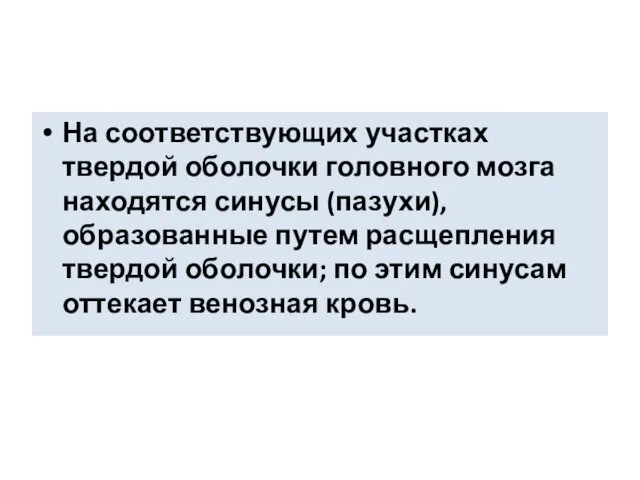 На соответствующих участках твердой оболочки головного мозга находятся синусы (пазухи),