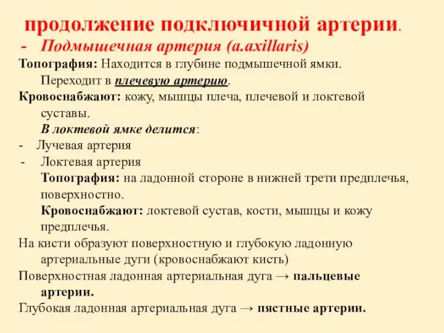 продолжение подключичной артерии. Подмышечная артерия (a.axillaris) Топография: Находится в глубине