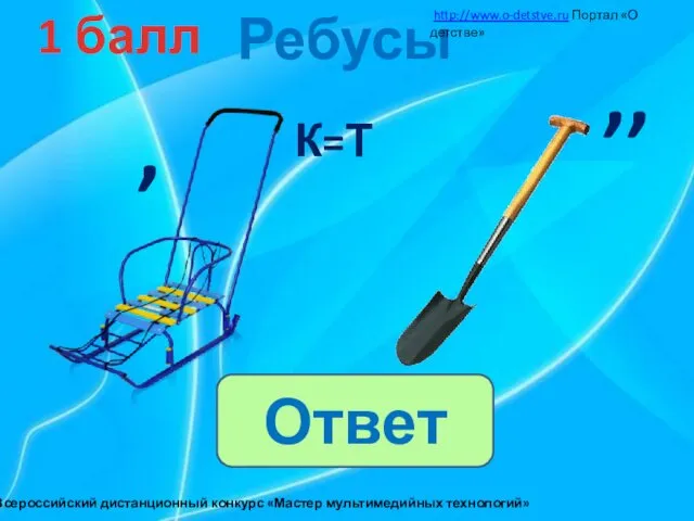 Ребусы 1 балл http://www.o-detstve.ru Портал «О детстве» III Всероссийский дистанционный