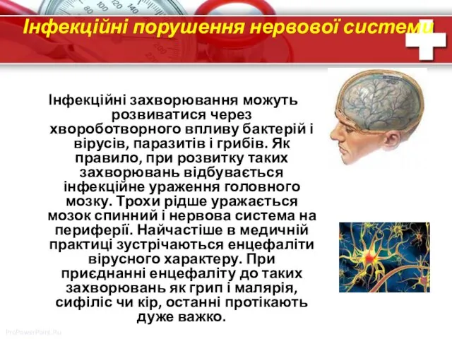 Інфекційні порушення нервової системи Інфекційні захворювання можуть розвиватися через хвороботворного