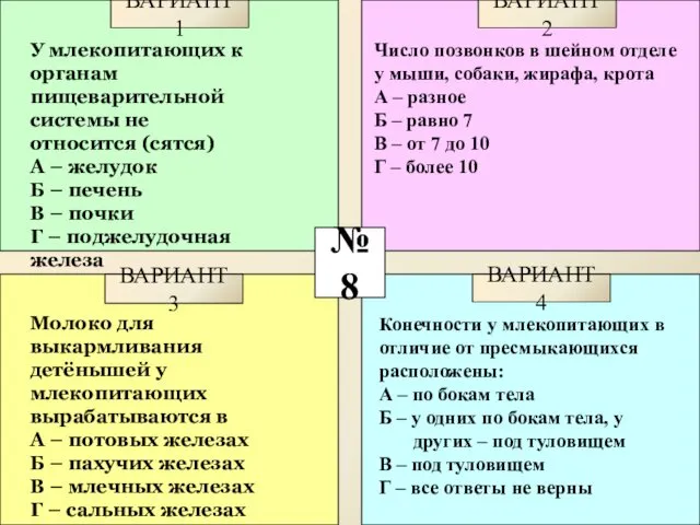 №8 ВАРИАНТ 1 ВАРИАНТ 2 ВАРИАНТ 3 ВАРИАНТ 4 Молоко