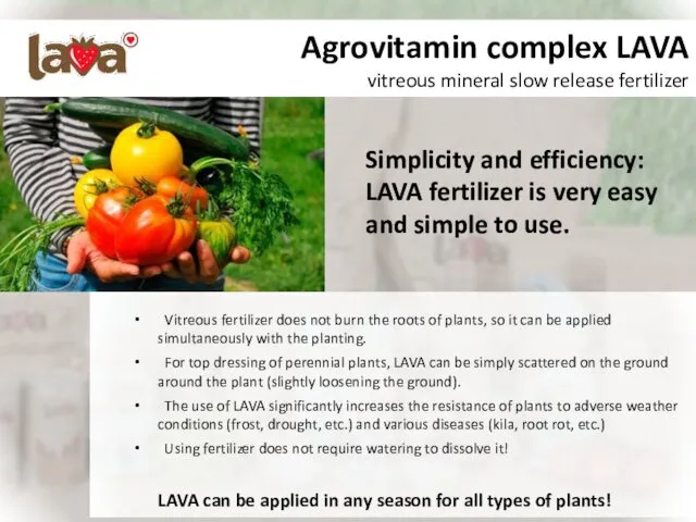 Agrovitamin complex LAVA vitreous mineral slow release fertilizer Vitreous fertilizer does not burn