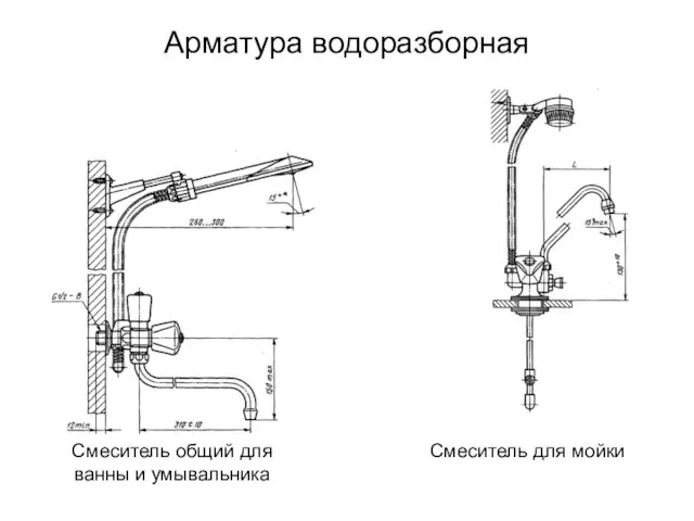 Арматура водоразборная Смеситель общий для ванны и умывальника Смеситель для мойки