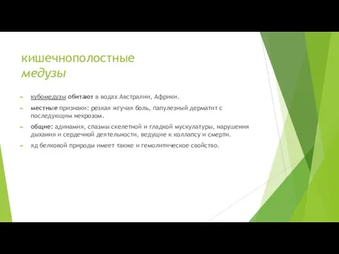 кишечнополостные медузы кубомедузы обитают в водах Австралии, Африки. местные признаки: