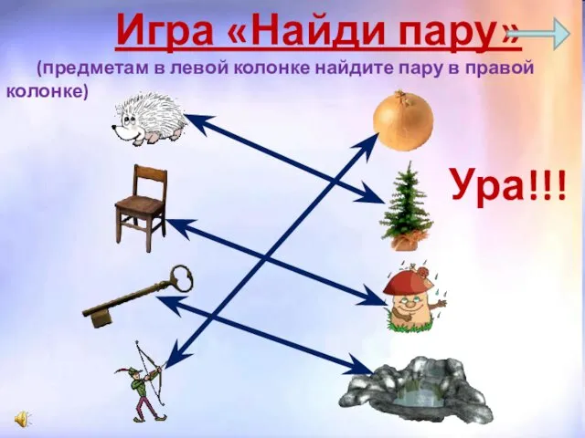 Игра «Найди пару» (предметам в левой колонке найдите пару в правой колонке) Ура!!!