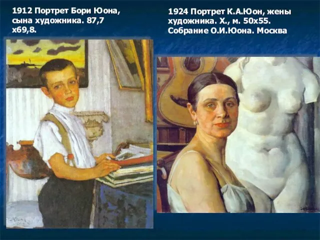 1912 Портрет Бори Юона, сына художника. 87,7х69,8. 1924 Портрет К.А.Юон,