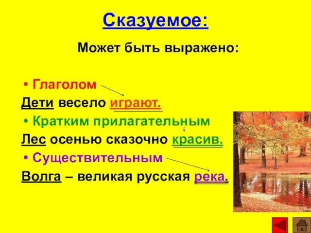 Сказуемое: Может быть выражено: Глаголом Дети весело играют. Кратким прилагательным