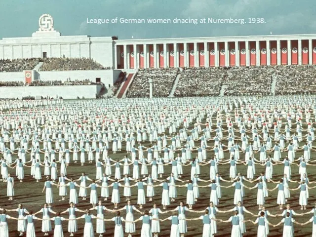 League of German women dnacing at Nuremberg. 1938.