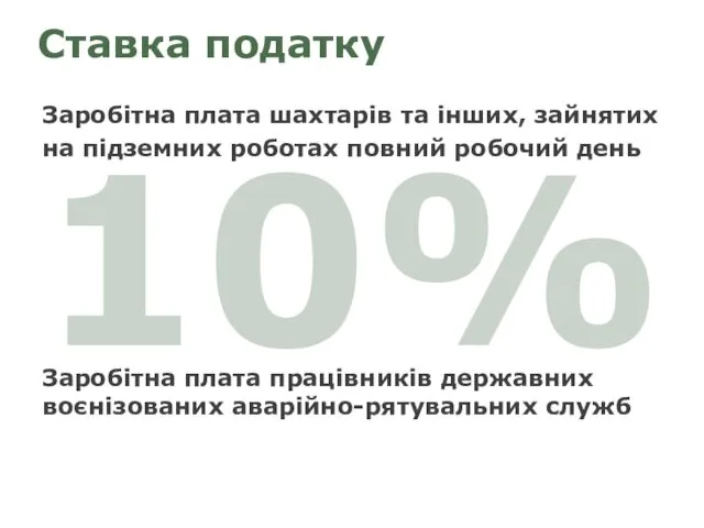 10% Заробітна плата шахтарів та інших, зайнятих на підземних роботах