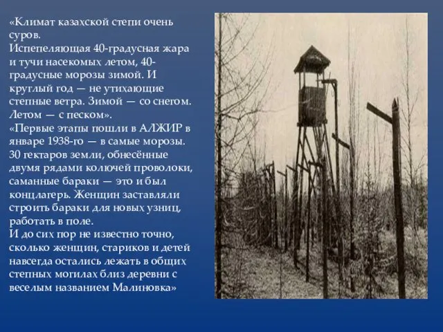 «Климат казахской степи очень суров. Испепеляющая 40-градусная жара и тучи