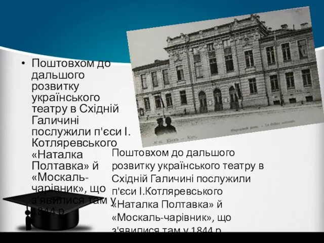 Поштовхом до дальшого розвитку українського театру в Східній Галичині послужили