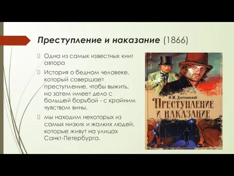 Преступление и наказание (1866) Одна из самых известных книг автора