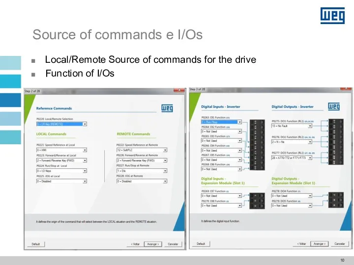 Source of commands e I/Os Local/Remote Source of commands for the drive Function of I/Os