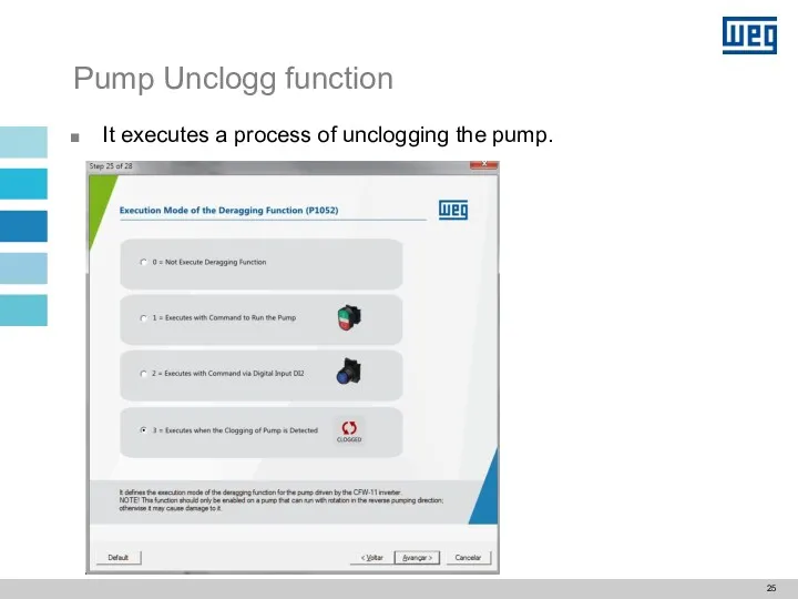 Pump Unclogg function It executes a process of unclogging the pump.