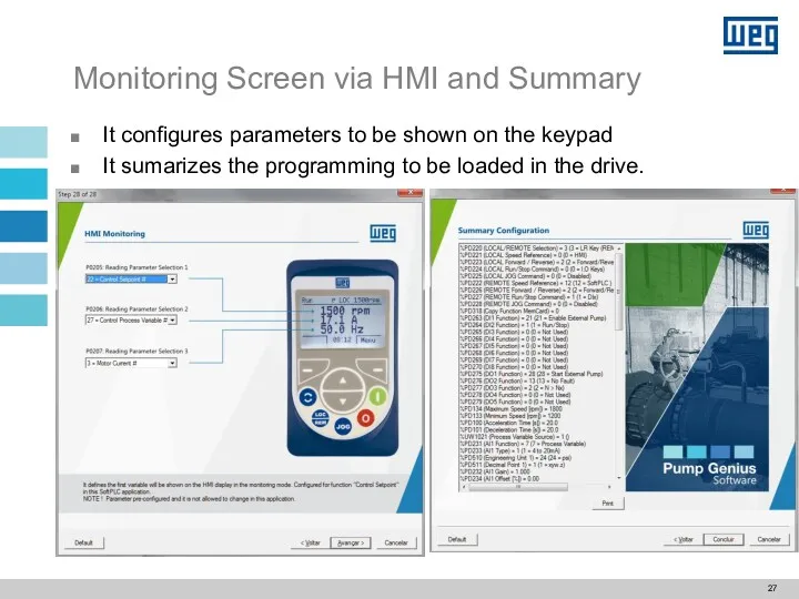 Monitoring Screen via HMI and Summary It configures parameters to