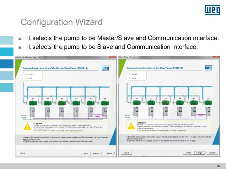 Configuration Wizard It selects the pump to be Master/Slave and