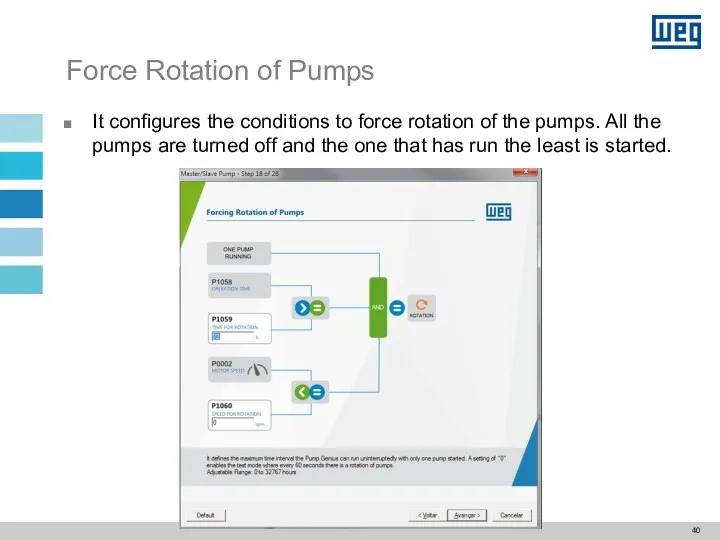 Force Rotation of Pumps It configures the conditions to force