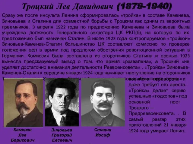 Троцкий Лев Давидович (1879-1940) . Сразу же после инсульта Ленина