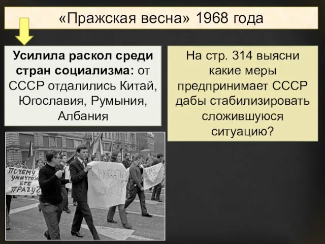 «Пражская весна» 1968 года Усилила раскол среди стран социализма: от