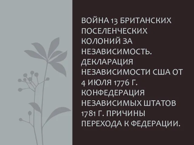 ВОЙНА 13 БРИТАНСКИХ ПОСЕЛЕНЧЕСКИХ КОЛОНИЙ ЗА НЕЗАВИСИМОСТЬ. ДЕКЛАРАЦИЯ НЕЗАВИСИМОСТИ США