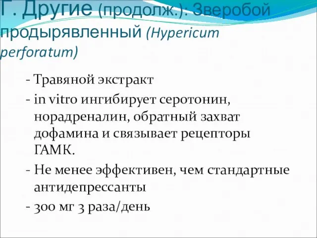 Г. Другие (продолж.): Зверобой продырявленный (Hypericum perforatum) - Травяной экстракт