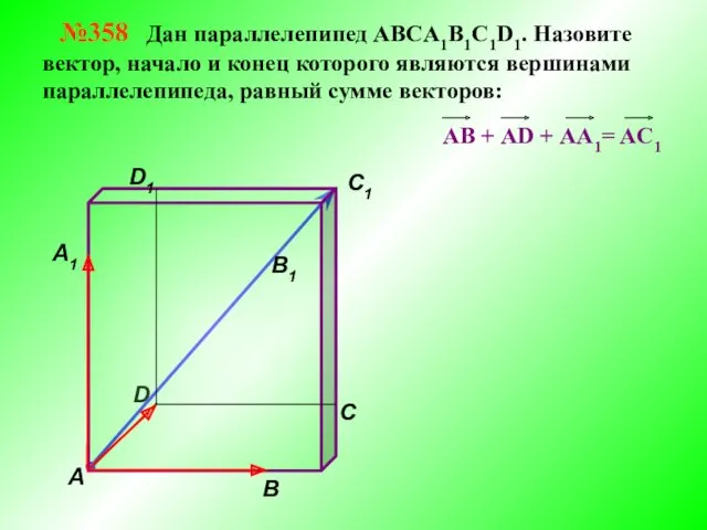 В A С B1 C1 D1 №358 Дан параллелепипед АВСA1B1C1D1.