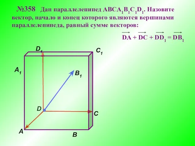 В A С C1 D1 №358 Дан параллелепипед АВСA1B1C1D1. Назовите