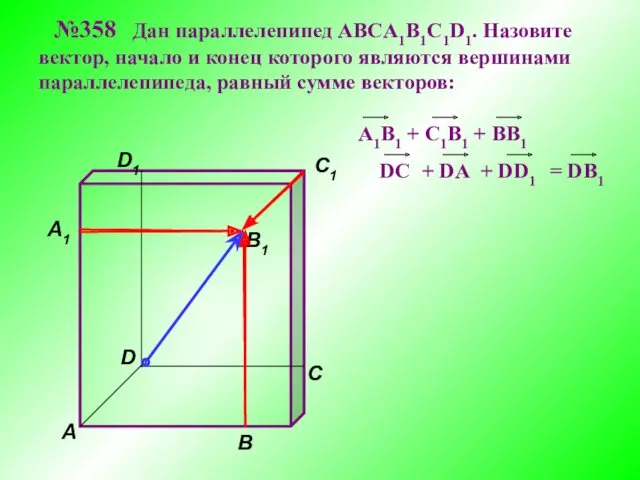 В A С C1 D1 №358 Дан параллелепипед АВСA1B1C1D1. Назовите