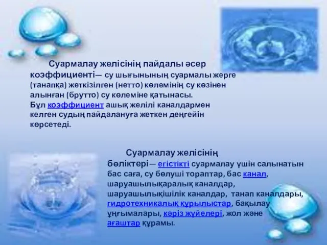 Суармалау желісінің бөліктері— егістікті суармалау үшін салынатын бас саға, су бөлуші тораптар, бас