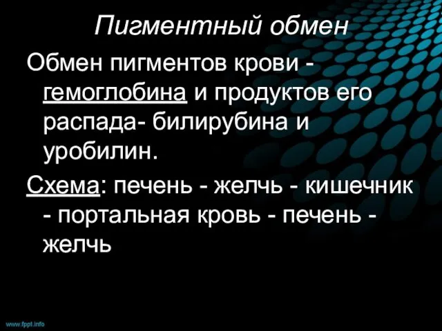 Пигментный обмен Обмен пигментов крови - гемоглобина и продуктов его