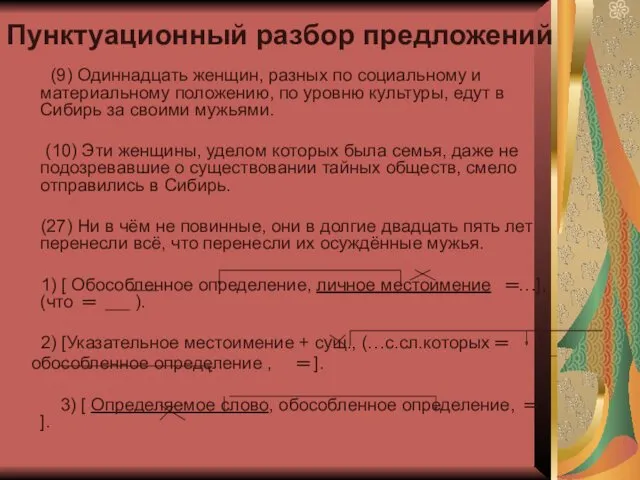 Пунктуационный разбор предложений (9) Одиннадцать женщин, разных по социальному и