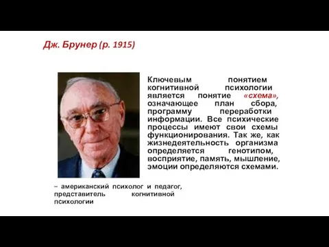 Дж. Брунер (р. 1915) – американский психолог и педагог, представитель