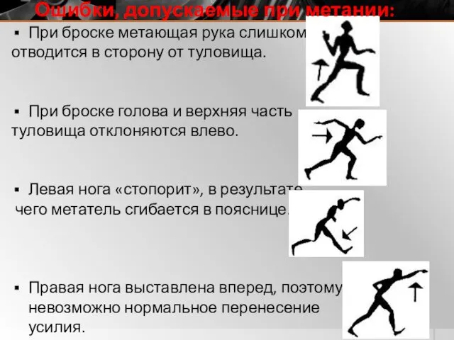 При броске метающая рука слишком отводится в сторону от туловища.