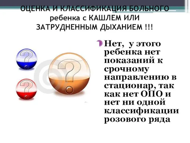 ОЦЕНКА И КЛАССИФИКАЦИЯ БОЛЬНОГО ребенка с КАШЛЕМ ИЛИ ЗАТРУДНЕННЫМ ДЫХАНИЕМ