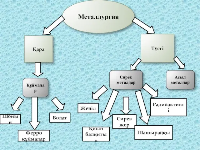 Металлургия Қара Түсті Асыл металдар Сирек металдар Құймалар Шойын Ферро