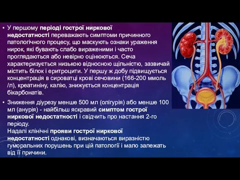 У першому періоді гострої ниркової недостатності переважають симптоми причинного патологічного